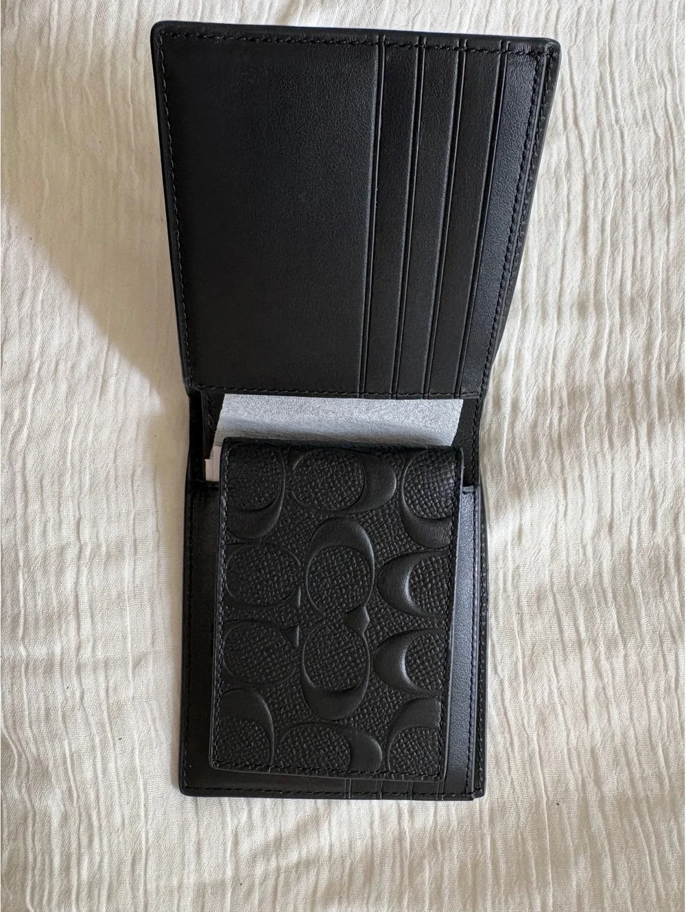 New Coach Men’s Black Signature Embossed Leather 3-in-1 Wallet Removable ID Case